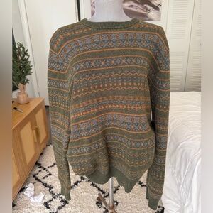 Men's Green and Orange Patterned Sweater